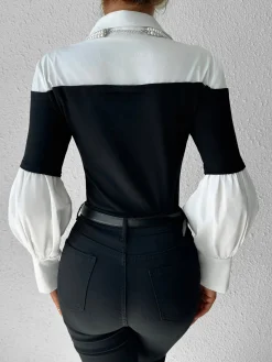 Color Block Skinny Lapel Top