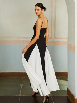 Color Block Spaghetti Strap Long Dress