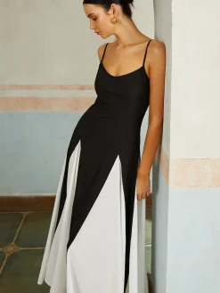 Color Block Spaghetti Strap Long Dress
