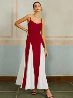 Color Block Spaghetti Strap Long Dress