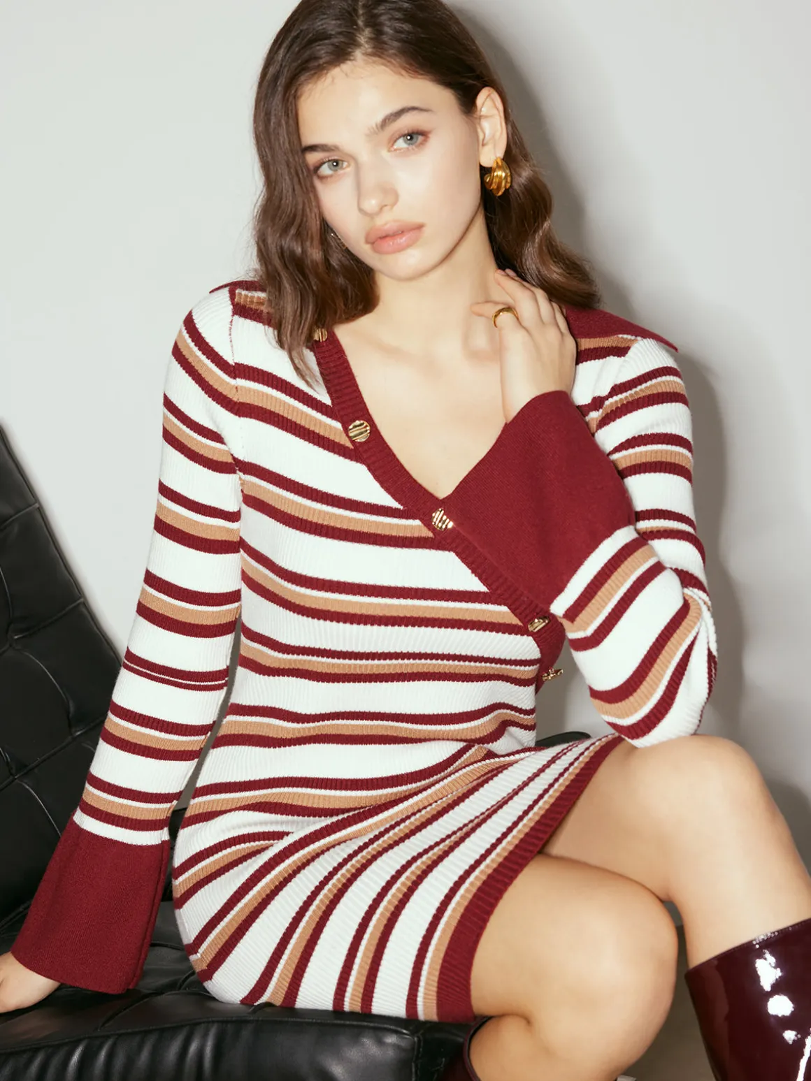 Color Block Striped Sweater Dress
