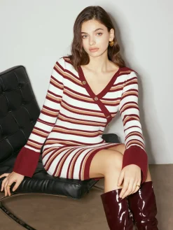 Color Block Striped Sweater Dress