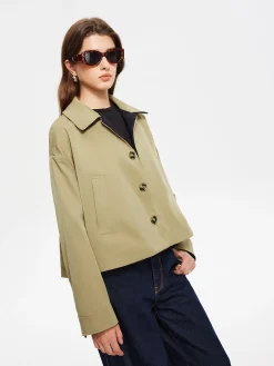 Contrast Belt Button Trench Coat
