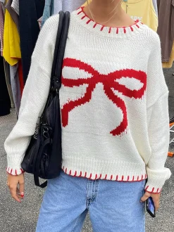 Contrast Binding Bow Sweater