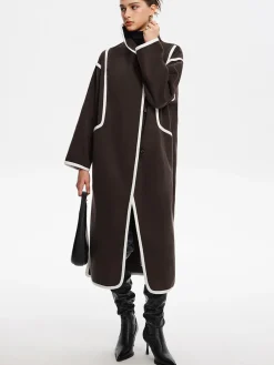 Contrast Binding Breasted Long Coat