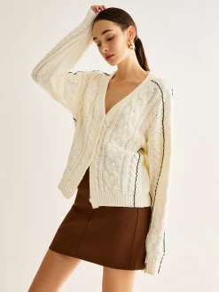 Contrast Binding Button Cardigan
