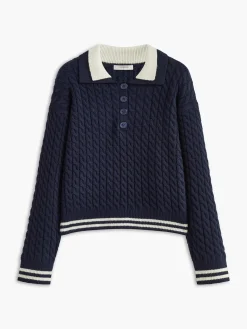 Contrast Binding Button Knit Top