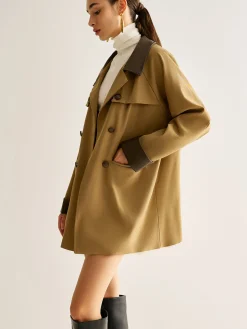 Contrast Binding Button Trench Coat