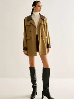 Contrast Binding Button Trench Coat