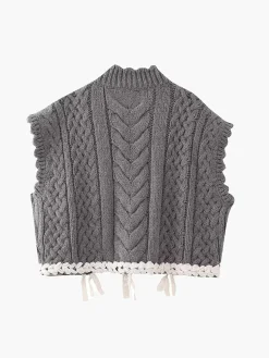 Contrast Binding Cable Sweater Vest