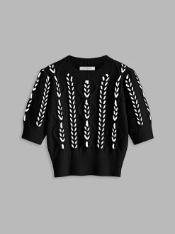 Contrast Binding Corset Cable Knit Top
