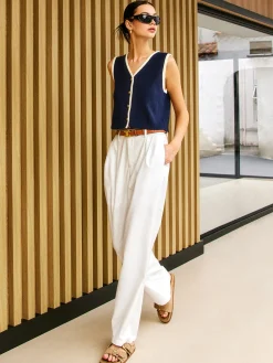 Contrast Binding Golden Button Sweater Vest