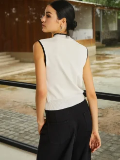 Contrast Binding High Neck Knit Vest
