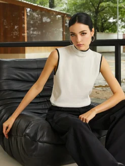 Contrast Binding High Neck Knit Vest