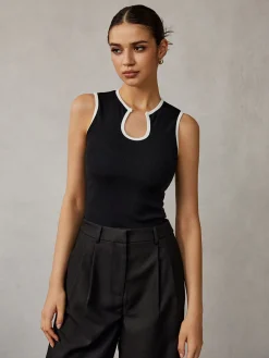 Contrast Binding Keyhole Neckline Tank Top