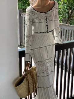 Contrast Binding Knit Maxi Skirt
