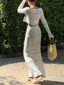 Contrast Binding Knit Maxi Skirt