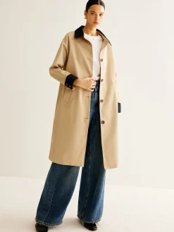 Contrast Binding Long Trench Coat