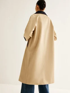 Contrast Binding Long Trench Coat