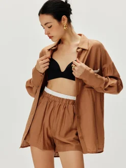 Contrast Binding Loose Shorts Set
