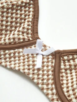 Contrast Binding Plaid Bikini Set