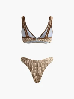 Contrast Binding Plaid Bikini Set