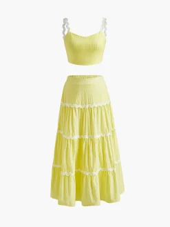 Contrast Binding Pleated Skirt Set