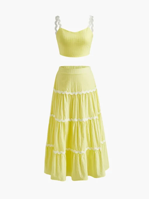 Contrast Binding Pleated Skirt Set