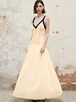 Contrast Binding Pleated Long Dress