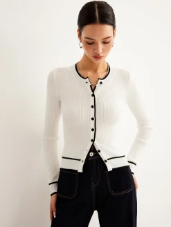 Contrast Binding Ribbed Button Cardigan