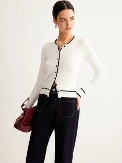 Contrast Binding Ribbed Button Cardigan