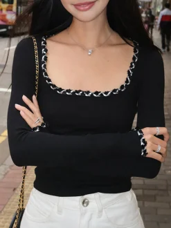 Contrast Binding Ribbed T-Shirt