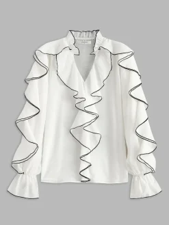 Contrast Binding Ruffle Thin Blouse