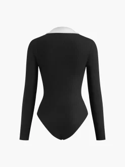 Contrast Binding V-Neck Long Sleeve Bodysuit