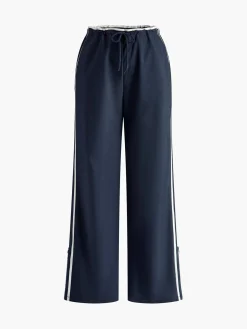 Contrast Binding Zipper Long Pants
