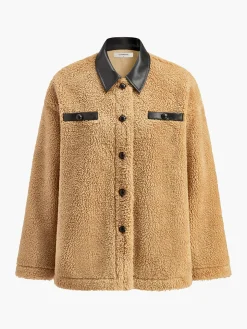 Contrast Collar Button Fleece Jacket