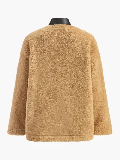 Contrast Collar Button Fleece Jacket