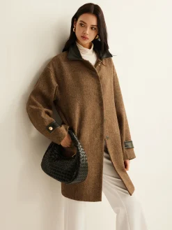 Contrast Collar Button Wool Coat