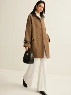 Contrast Collar Button Wool Coat