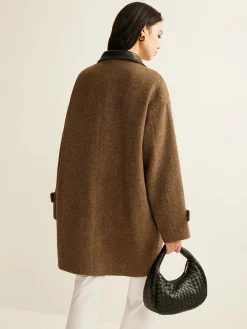 Contrast Collar Button Wool Coat