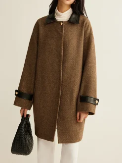 Contrast Collar Button Wool Coat