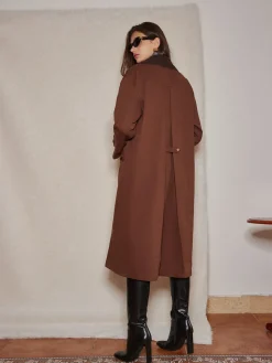 Contrast Collar Pleated Trench Coat