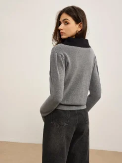 Contrast Collar Slim Button Cardigan