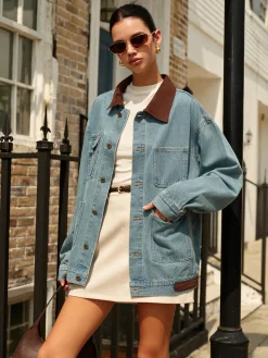 Contrast Collar Versatile Denim Jacket