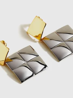 Contrast Color Square Pendant Earrings