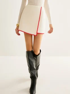 Contrast Embroidered Trim Tweed Skirt