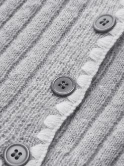 Contrast Embroidered Trim Button Cardigan