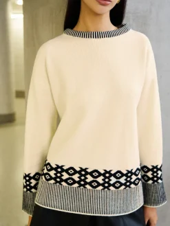 Contrast Geometric Pattern Pullover Sweater