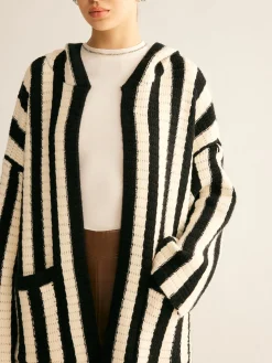 Contrast Pinstripe Hooded Cardigan
