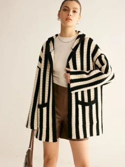 Contrast Pinstripe Hooded Cardigan